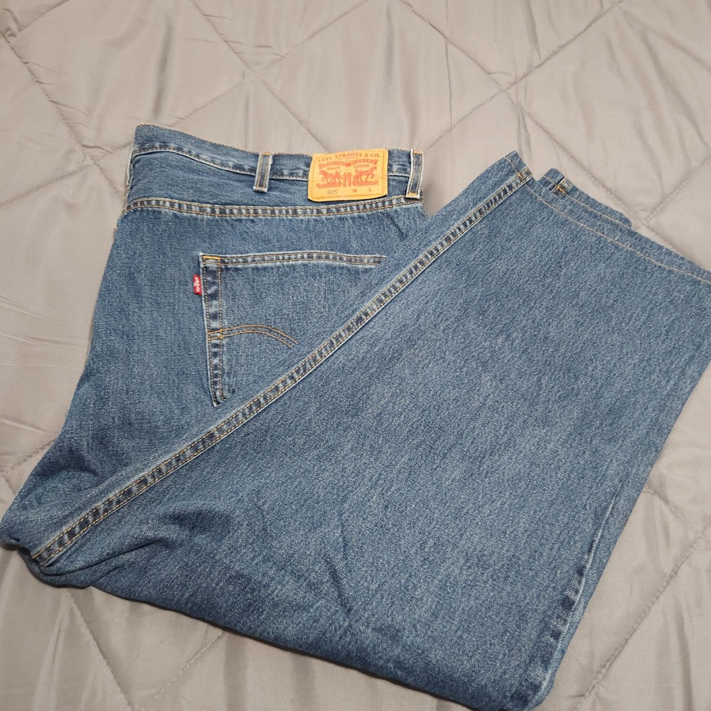 Levis 505 Regular Fit Men Jeans 48x30 Blue Denim Straight 100% Cotton - See Size
